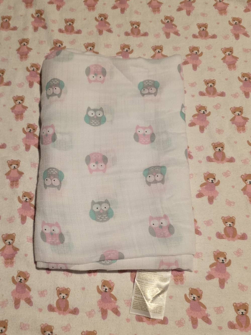 5/$20 Ideal Baby Soft Owl Print Muslin Swaddle - Pink & Mint